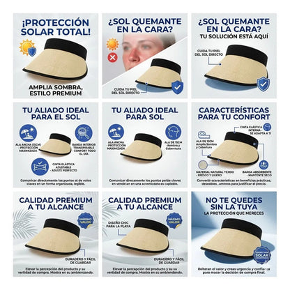 Visera Sombrero Playa Mujer Verano Ala Ancha Ajustable 15cm Beige Natural / Paja Único (standard Para Adulto)