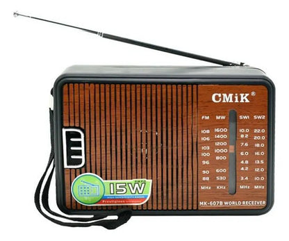 Radio Retro Portátil Am Fm 4 Bandas 15w Pila Corriente Marrón