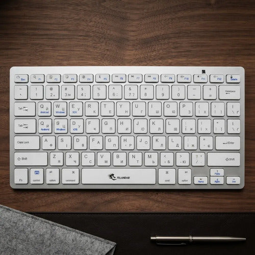 Teclado Inalámbrico Bluetooth Español Metal Multisistema Blanco Español Latinoamericano