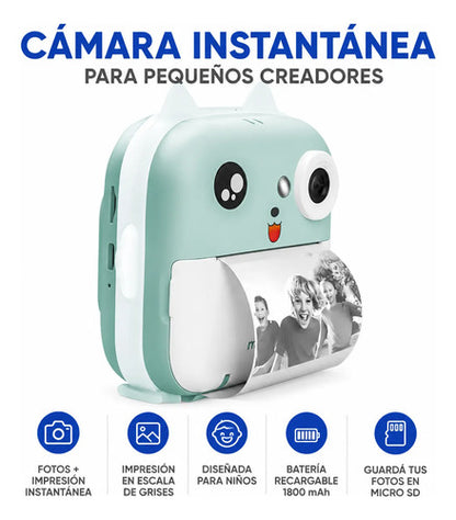 Cámara Infantil Digital Impresora Térmica 0.3mp Microsd 32g Verde