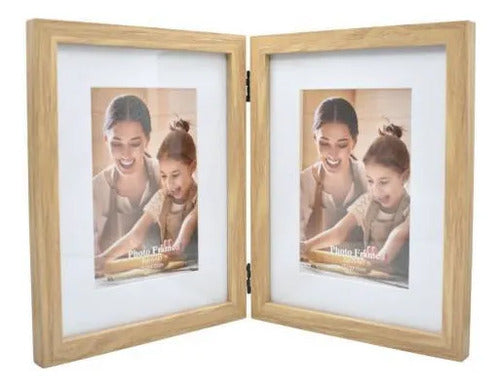 Portarretrato Marco Doble Para Fotos 10x15cm Mesa Escritorio Beige