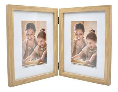 Portarretrato Marco Doble Para Fotos 10x15cm Mesa Escritorio Beige