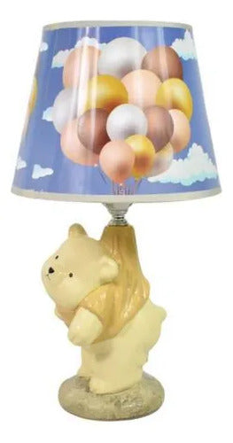 Lámpara Velador Cerámica Diseño Oso Pantalla Decorada 37cm Beige