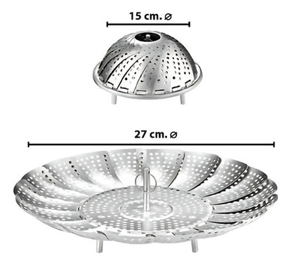 Canasto Vaporizador Cesto De Alimentos Plegable Acero Inox