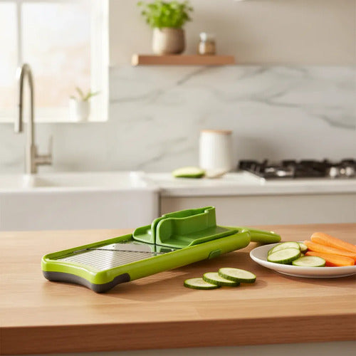 Mandolina Cortadora Verduras Ajustable Cocina Cuchilla Acero Verde