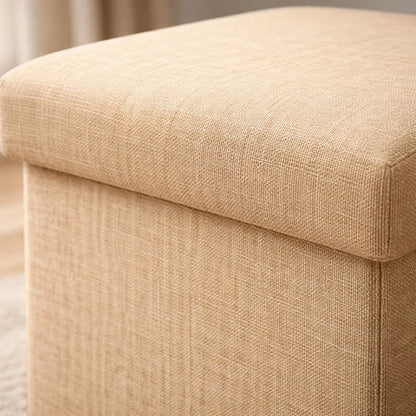 Puff Organizador Baul Taburete Plegable Tapa Acolchada 38cm Beige Liso