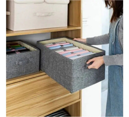 Caja Organizadora Plegable De Tela Con Tapa Y Asa 36x29x17cm Gris