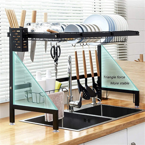 Escurridor Pileta Cocina Cubiertos Platos Metalico Negro Negro