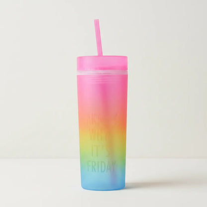 Vaso Acrílico Tapa Sorbito 500ml Multicolor Frase Liviano Multicolor