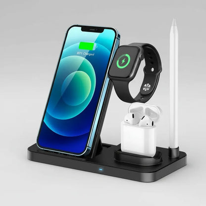 Soporte Cargador Inalambrico Cuadruple Telefonos Android Ios Negro