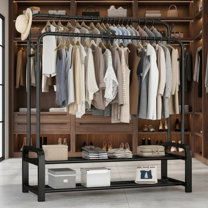 Perchero Doble Organizador Ropa Calzado Metal 162x96 Ropero Negro