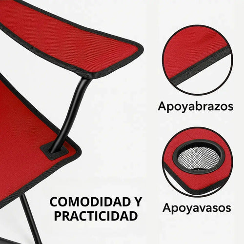 Silla Plegable Camping Jardin Playa Apoyabrazos Portavaso
