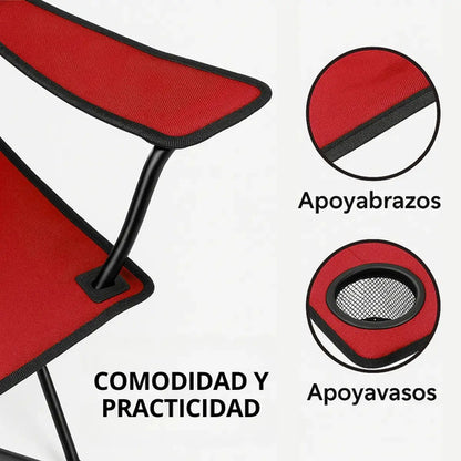 Silla Plegable Camping Jardin Playa Apoyabrazos Portavaso