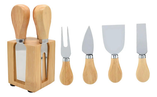 Cuchillos Para Quesos Con Soporte Magnetico Cabo De Madera Marrón
