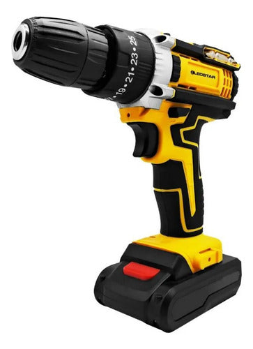Taladro Percutor Inalámbrico Recargable 2 Baterías Maletín Amarillo 0