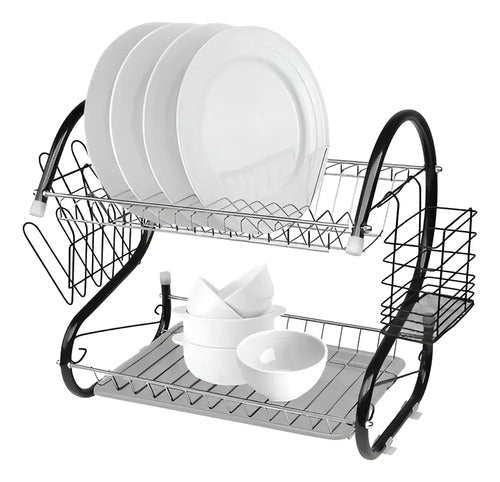 Escurridor Platos 2 Niveles Secaplatos Negro Cubiertero Negro