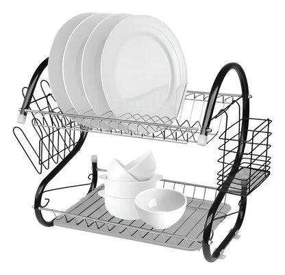 Escurridor Platos 2 Niveles Secaplatos Negro Cubiertero Negro