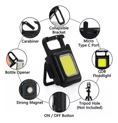 Mini Linterna Llavero Iman Led Cob Abridor Recargable Usb Blanco Negro