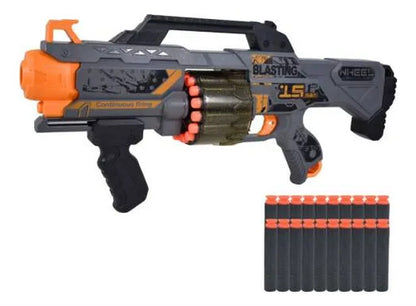 Lanzador Espuma 40 Dardos Tambor Giratorio Manual 51cm Gris Negro Y Naranja