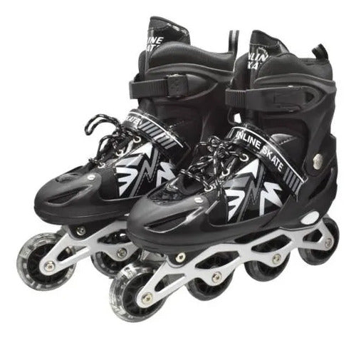 Patines Roller Ajustables 4 Ruedas Luz 34-38 39-43 En Línea 39 - 43 Negro