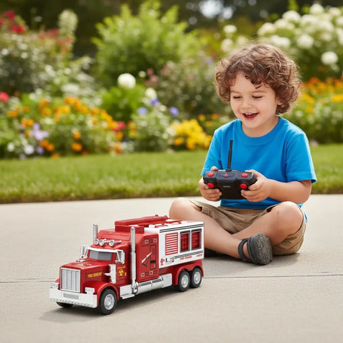 Camión Bomberos Control Remoto Recargable 25.5cm Juguete Rojo