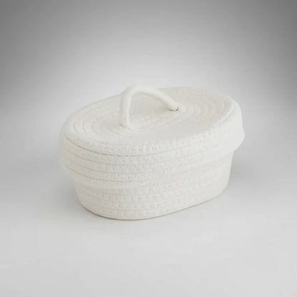Canasto Cesto Organizador Tejido Cuerda Algodón Tapa 27x9cm Blanco