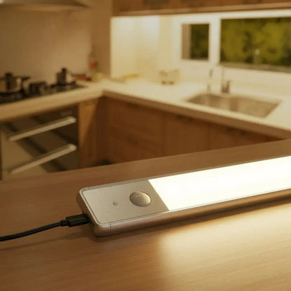 Barra Luz Led 60 Cm Aluminio Usb Recargable Con Sensor De Movimiento Bajo Alacena Cocina Veoquiero Blanco Frío