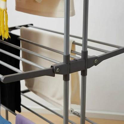Tendedero Vertical Perchas Plegable 3 Niveles Ruedas Ropa Gris