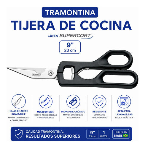 Tijera Cocina Multiuso 9  Supercorte Acero Mango Ergonómico Negro