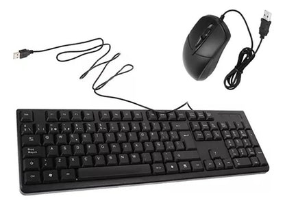Combo Kit Teclado Mouse Usb Cable Oficina Pc Notebook 1.5m