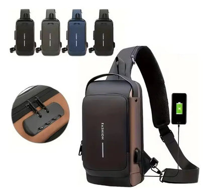 Mochila Bandolera Antirrobo Impermeable Usb Bolso Negro Negro/marrón