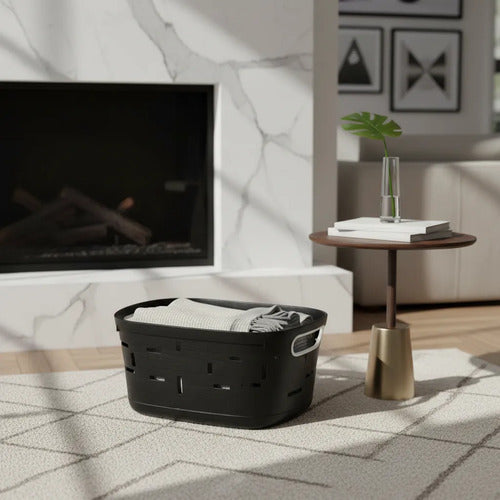 Canasto Cesto Organizador Plástico Multiuso Asas 32,5cm Negro