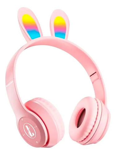 Auricular Infantil Bluetooth Rabbit Tf Mic Vincha Ajustable Rosa