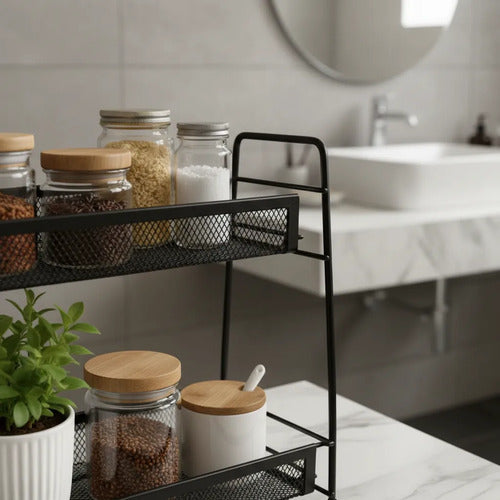 Estante Organizador Metalico 2 Niveles Cocina Baño Multuso Negro