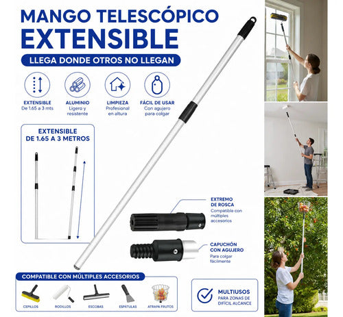 Mango Palo Telescopico Extensible 3m Aluminio Limpieza