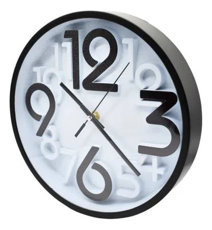 Reloj Pared Redondo Analogico Numeros 3d 25cm Negro Gris Negro