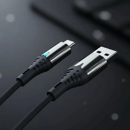 Cable Usb Tipo C Reforzado Carga Y Datos 1m Led Carga Rapida Negro