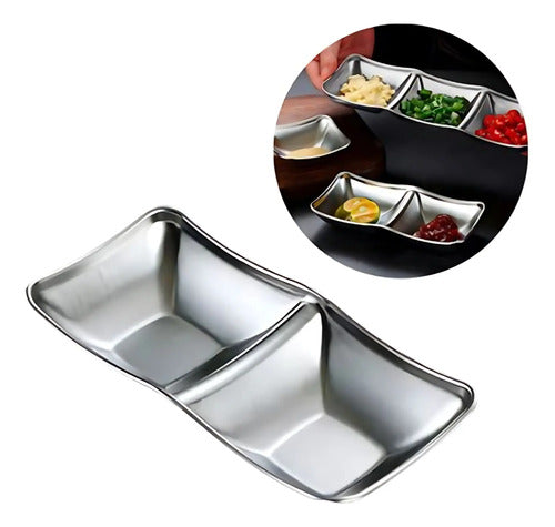 Plato Bandeja Para Condimentos Bowl Doble Acero Inoxidable Plateado