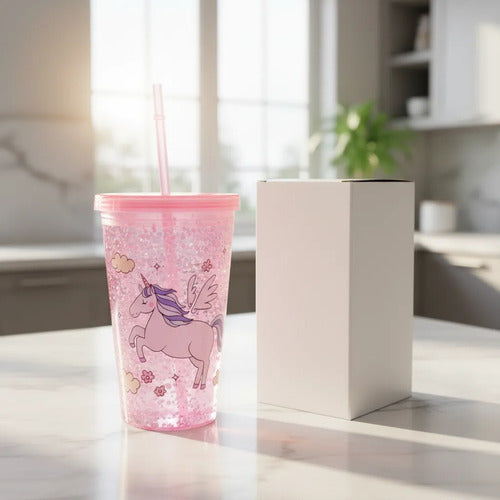 Vaso Infantil Acrílico Unicornio Sorbito 450ml Rosado Rosa