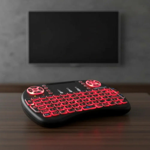 Teclado Tv Inalambrico Panel Tactil Rgb Recargable 3 Colores Rojo