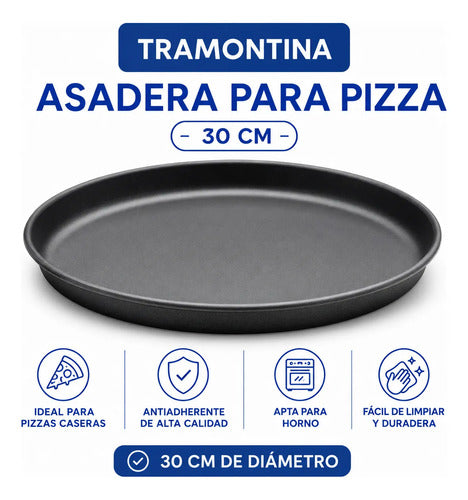 Molde Asadera Pizza Antiadherente 30cm Redonda Horno Cocina Negro