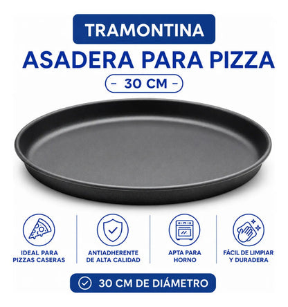 Molde Asadera Pizza Antiadherente 30cm Redonda Horno Cocina Negro