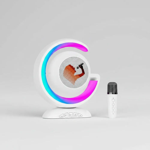 Parlante Karaoke Bluetooth Led Rgb Recargable Tf Usb Fm 3.5 Blanco