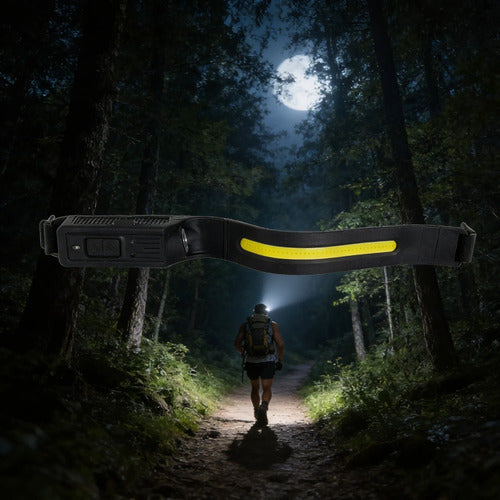 Linterna Minero Frontal Led Recargable Sensor Usb 350 Lumens Led Cob Frontal Xpe Lateral Negro Mate