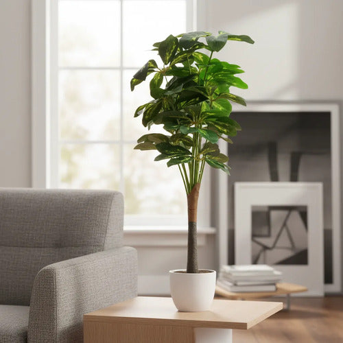 Adorno Planta Artificial Hojas Decoracion Interior 80cm Base Verde Claro
