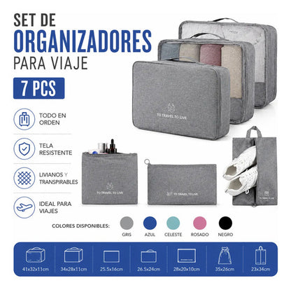 Set Pack Organizadores Viaje 7 Piezas Valija Ropa Bolsas Rosa