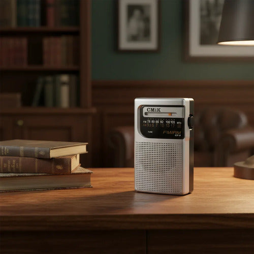 Radio Portátil Cmik Am Fm Bolsillo Pilas Aa Jack 3.5 Mini Gris