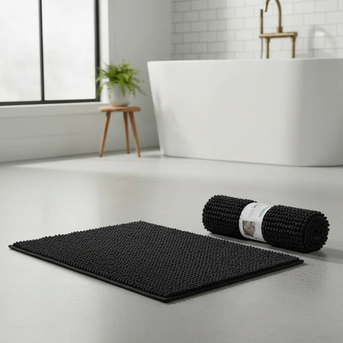 Alfombra Absorbente Suave Poliéster Baño 50x80 Cm Carpetas Negro