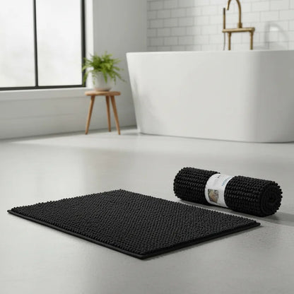 Alfombra Absorbente Suave Poliéster Baño 50x80 Cm Carpetas Negro