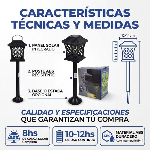 Farol Led Solar Recargable Exterior Colgante Base O Suelo Negro